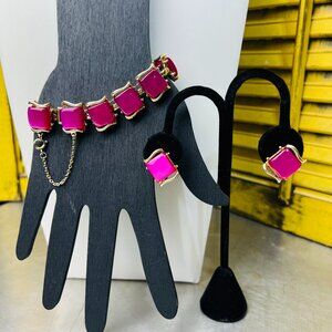 Vintage Coro MCM Thermoset Goldtone Bracelet and Earrings in Raspberry Moonglow